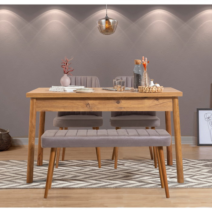 Hanah Home Costa Atlantice-Grey Conjunto de Mesa y Sillas Comedor Pino Atlántico Gris Terciopelo Espuma, 120x75x77cm